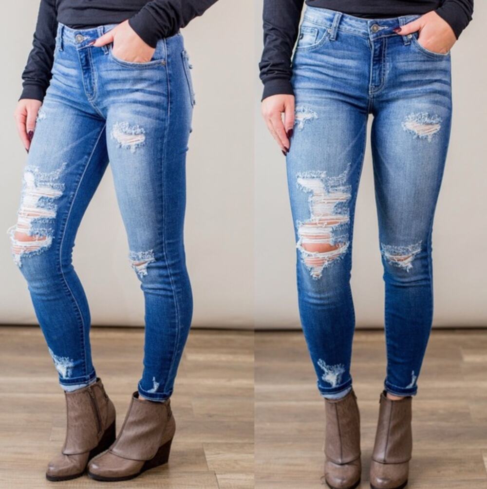 NWT KanCan 13/30 Karen-Lily Dark Wash Blue KC8320D Distressed Ankle Skinny Jean
